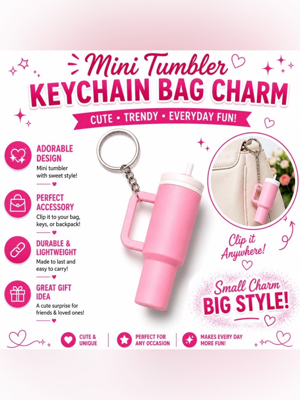 MINI TUMBLER KEYCHAIN BAG CHARM